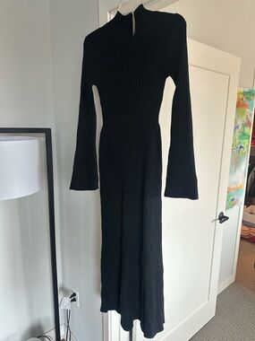 a new day Black Ribbed Maxi Dress with Bell Sleeves